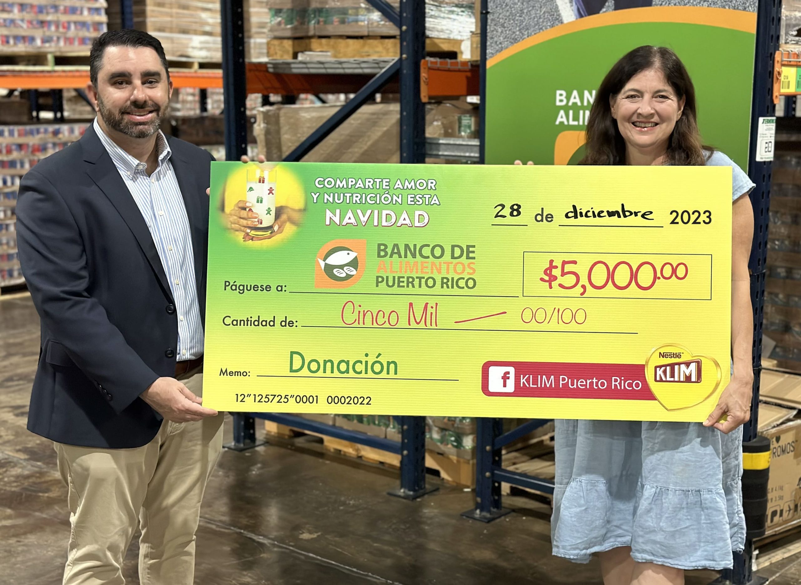 Con el objetivo de apoyar la obra que realiza el Banco de Alimentos de Puerto Rico en la isla, Nestlé y su marca KLIM® otorgó un donativo de $5,000.