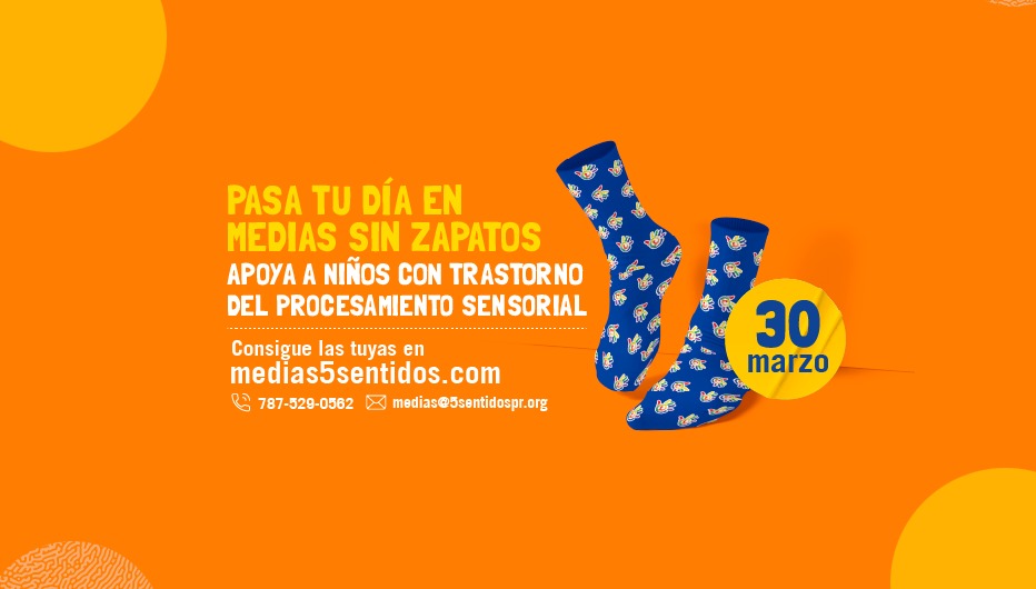 La iniciativa Pasa tu Día en Medias sin Zapatos invita a las personas a pasar una mañana usando las medias emblemáticas de la Organización 5 Sentidos, sin zapatos.